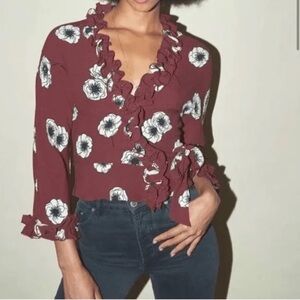 Rouje blouse wrap frou frou ruffle detail